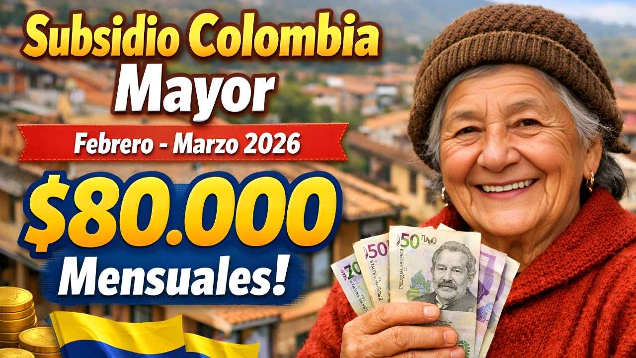 Subsidio Colombia Mayor febrero–marzo 2026: $80.000 mensuales, requisitos y calendario de pagos